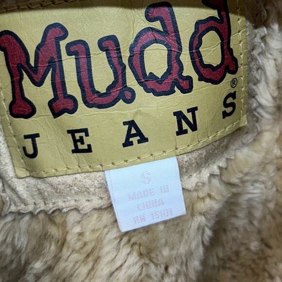 Vintage Y2K 2000s Mudd Beige Tan Faux Fur Lined Leather Jacket Coat Small - Picture 8 of 9